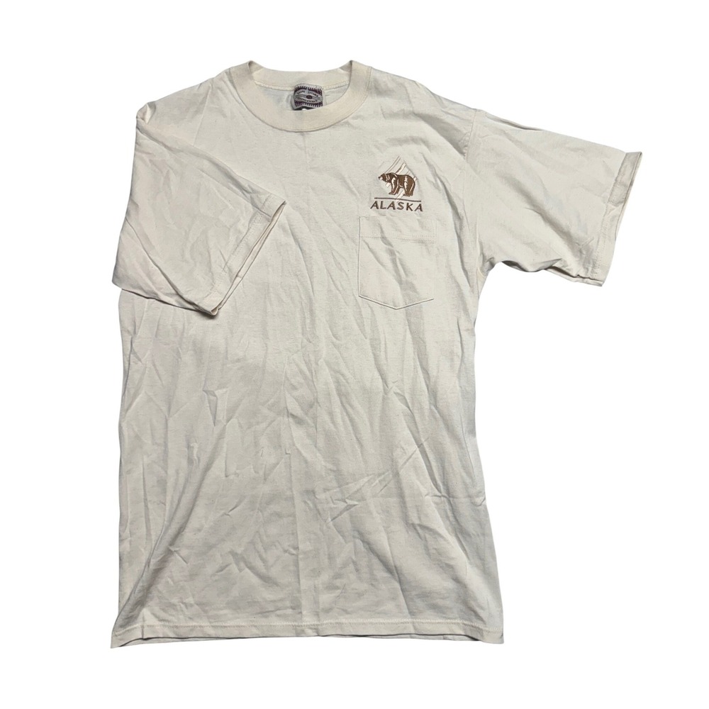 Vintage Time Square Sportswear Alaska Bear Pocket T-Shirt Mens Large Off White